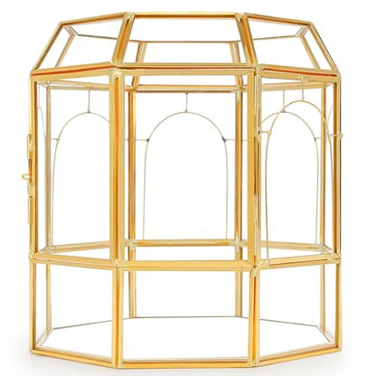 REDHUGO Large Glass Terrarium Handmade, Centerpiece Display Box Gift Planter Containers Indoor Terrariums House for Succulent Cacti Air Plants Miniature Fairy Garden - color: Gold-NEW
