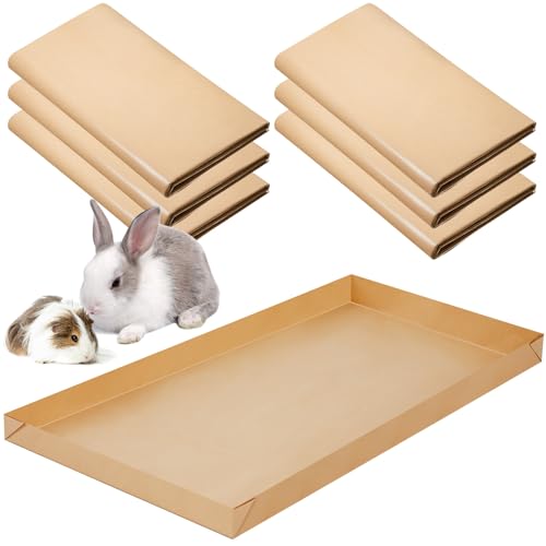 Fuyoooo 6 Pcs Disposable Guinea Pig Cage Liner 48 x 24 Unfolded Cage Disposable Bottom 4 x 2 ft Large Waterproof Kraft Paper Liner Bag for Small Animal Bedding Pet Supplies (with Tape)