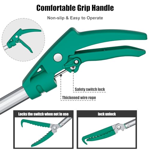 92" Extendable Snake Grabber Reptile Tongs Rattle Snake Catcher Wide Jaw Handling Tool with Lock and Comfortable Grip - size: 92 inch