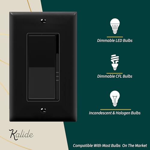 TOPGREENER Kalide Dimmer Light Switch, LED Dimmer Switch, Full Range Dimming, Single Pole/3-Way, 120VAC, 60Hz, 300W LED/CFL, Neutral Wire Not Required, Wall Plate Included, Black - color: black