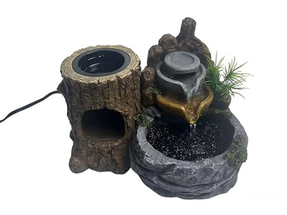 Reptile Water and Hideout Climb Device,Terrarium Waterfall Drinking Fountain, Water Dispenser Fountain with Food Dish for Bearded Dragon, Gecko, Chameleon, Lizard, Tree Frog & Turtle