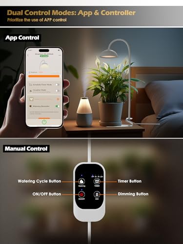 GLOWRIUM Smart Grow Lights for Indoor Plants,10W Full Spectrum LED Plant Light with 3/9/12 Timer,10 Dimmable Levels,Height Adjustable Grow Light with Base (White) - color: White