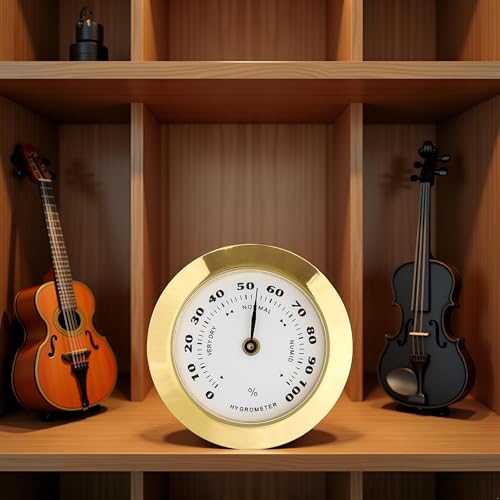 Golden Upgraded Hygrometer Humidity Meter Mini 38mm Round Glass Analog Hygrometers Suitable for Humidors Guitar Violin,Thermometer Hygrometers for Weather Hygrometer with Probe