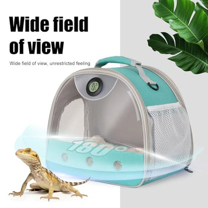 Bearded Dragon Travel Backpack Carrier with Reptile Thermometer and Humidity Gauge Lizard Travel Cage Space Capsule Clear Bubble Window Astronaut Reptile Bag for Ball Python (Green, Carrier) - color: Green, size: 12.0"L x 7.0"W x 12.0"H