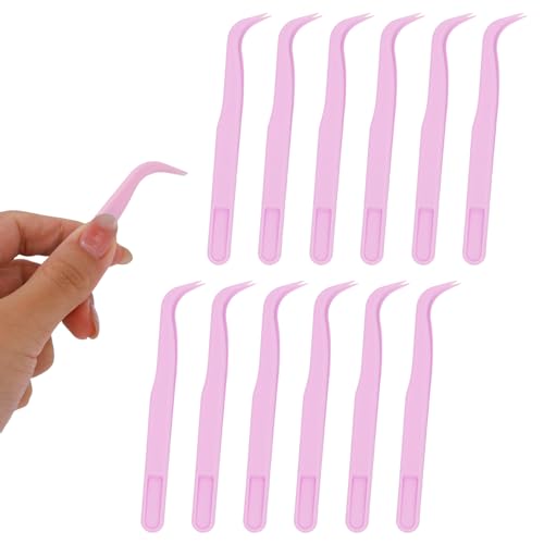 Plastic Tweezers, 4.5in Bent Tip Crafting Hobby Sticker Tweezers Electronics Bulk Precision Lash Tool for DIY Jewelry Watch Making Kids Childrens Crafts Baking Decorations & Reptile Feeding (Purple) - color: Purple