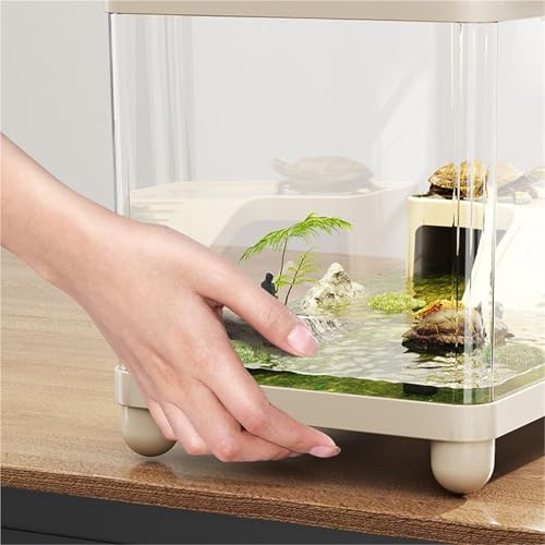 Reptile Tank Turtle Feeding Tank Bottom Drainage Household Covered Climbing Platform Easy Assembly(White) - color: White