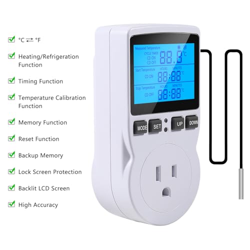 UMLIFE 2Pack Digital Thermostat Temperature Controller Electric Digital Thermostat Heating Cooling Control Mode Timer 1800W 120V 15A Greenhouse Heater with Thermostat Backlit Display - style: 2PCS