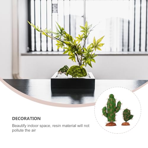 Happyyami Artificial Cactus Terrarium Reptile Tank Plant Decoration Set, 2 Pcs Faux Succulent Ornament for Pet Habitat Landscape, Sturdy Plastic Fake Plants for Reptile Box Decor