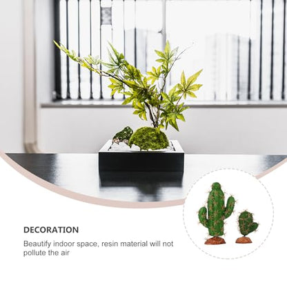Happyyami Artificial Cactus Terrarium Reptile Tank Plant Decoration Set, 2 Pcs Faux Succulent Ornament for Pet Habitat Landscape, Sturdy Plastic Fake Plants for Reptile Box Decor