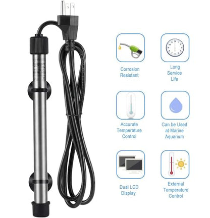 hygger Pinpoint Saltwater Aquarium Heater with Digital Thermostat IC Temp Controller, Titanium Tube Submersible Fish Tank Heater for Coral Reef 500 Watt - size: 500w