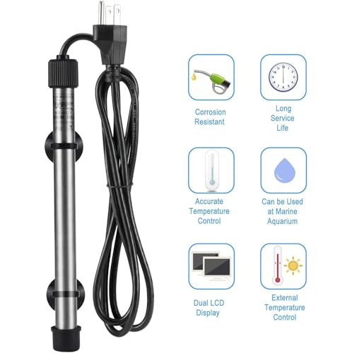 hygger Pinpoint Saltwater Aquarium Heater with Digital Thermostat IC Temp Controller, Titanium Tube Submersible Fish Tank Heater for Coral Reef 100 Watt - size: 100w