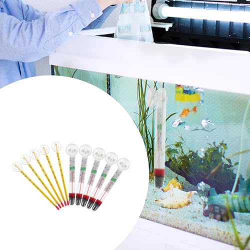 Mobestech 10pcs Aquarium Thermometers Fish Tank Temperature Meters with Suction Cups Small Strip Design for Freshwater and Reptile Tanks