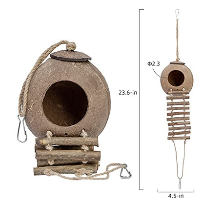 Niteangel Natural Coconut Hamster Hideaway with Ladder, Bird and Small Animal Toy (House with Ladder, Smooth Surface) - color: Smooth Surface