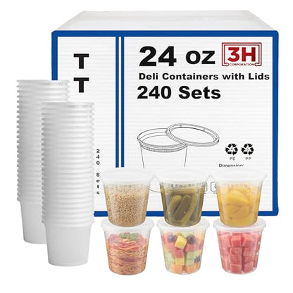 24 oz Food Storage Containers with Lids (240 Set/480 Piece) Deli Soup Containers, Freezer Microwave Safe, BPA-Free Plastic, Stackable Snack Leakproof Leftover Organizers & To-Go - size: 24 oz - 240 Sets