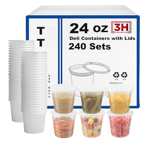 24 oz Food Storage Containers with Lids (240 Set/480 Piece) Deli Soup Containers, Freezer Microwave Safe, BPA-Free Plastic, Stackable Snack Leakproof Leftover Organizers & To-Go - size: 24 oz - 240 Sets
