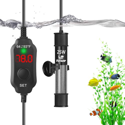 25W Compact Aquarium Heater for 3-5 Gallon Tanks | Super Short Submersible Fish Tank Heater with LED Digital Thermostat, Dry-Run & Overheat Protection, Memory Function - size: For Tanks 3-5 Gal