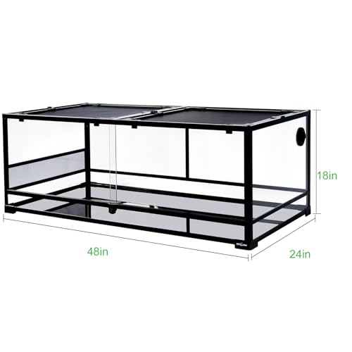 REPTI ZOO 48''x24''x18'' Glass Reptile Terrarium, Front Opening Snake Tank with Double Hinge Door, Reptile Enclosure with Top Screen Ventilation 85 Gallon