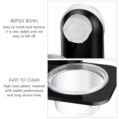 BESTonZON 2pcs Reptile Food Bowls with Double Compartments and Suction Cups, Small Water and Feeding Bowls for Lizards and Geckos, Sturdy Plastic Terrarium Feeder for Reptile Supplies