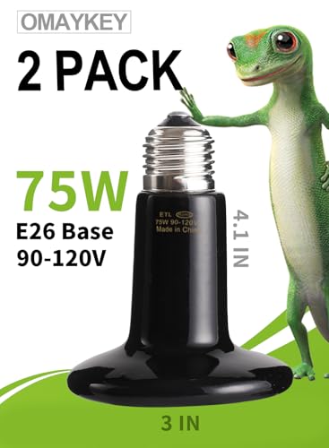 75W Ceramic Infrared Emitter - No Light Reptiles Heater, for Bearded Dragons, Lizards, Turtles, Snakes, Amphibians & Chickens - ETL Certified Heat Lamp Bulbs(2 Pack)