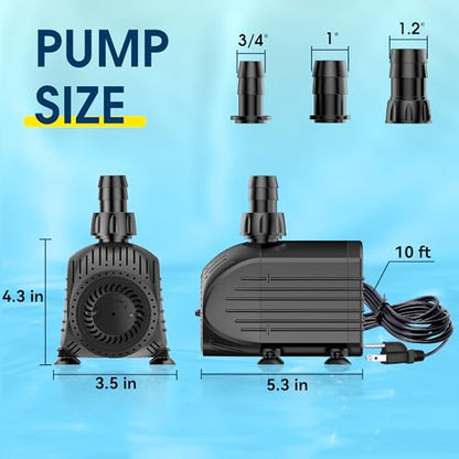 NFESOLAR Submersible Water Pump 880GPH, 60W Ultra Quiet Fountain Pump with Dry Burning Protection 9ft High Lift for Fish Pond, Fountains, Waterfall, Hydroponics, Aquariums KF206 - size: 880GPH