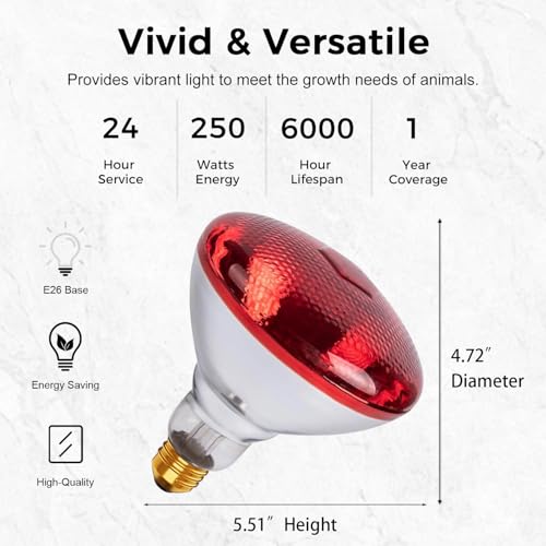Infrared Heat Lamp for Chickens, 250 Watts Red Heat Lamp Bulb, Heat Light Bulb for Brooder Coop, Food Service, Chicks, Pet, Reptile, 2 Pack - size: 2 Count (Pack of 1)