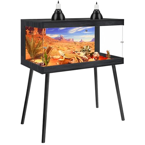 ROYXEN Bearded Dragon Tank with Leg Stand,64 Gallon Tempered Glass Reptile Tank with Metal Mesh Top, 3-Side Clear Anti-Scratch Glass Lizard Tank,Snake Tank for Reptile Habitat (Black,40" Length) - color: Black, size: 64Gal,40x20x20inch