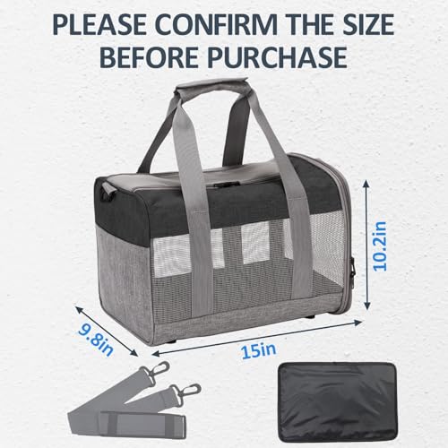 kathson Small Animal Carrier Bag, Guinea Pig Rabbit Travel Carrier Breathable Mesh Window Pet Portable Hand Bag for Hamster Bird Bunny Bearded Dragon Kitty and Etc (Grey with Black) - size: 15.0"L x 9.8"W x 10.2"H