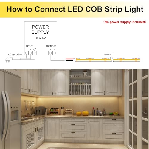 AXMOTUT 32.8ft COB LED Strip Lights Waterproof IP68, 3000K Warm White Outdoor 24V Dimmable Silicone LED Tape Lighting High Density, 6000LM+, 3200LEDs Clips and Screws(Power Supply Not Included) - size: 2700K/32.8ft-IP68