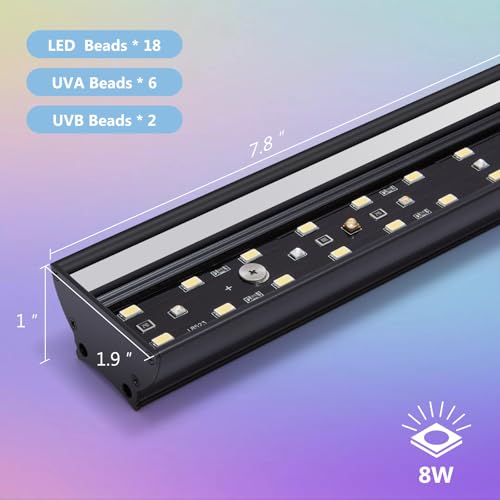 REPTITRIP 8-Inch LED UVB Reptile Light with Auto On/Off & Preset Day-Night Cycle Dimming, 4 UVI Modes Fixture Controller, 8W Aluminum UVA UVB Lamp for Bearded Dragons, Turtles & Snakes, 6500K - size: 8 INCH