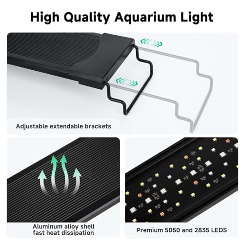 AQQA LED Aquarium Light, 24/7 Mode IP68 Waterproof Extendable Bracket Fish Tank Light, DIY Mode Full Spectrum Aquarium Plant Light, Adjustable Timer/Brightness Memory Function for 12-18 Inch Fish Tank - size: For 12-18 inch fish tank