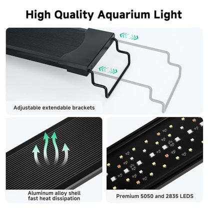 AQQA LED Aquarium Light, 24/7 Mode IP68 Waterproof Extendable Bracket Fish Tank Light, DIY Mode Full Spectrum Aquarium Plant Light, Adjustable Timer/Brightness Memory Function for 32-40 Inch Fish Tank - size: For 32-40 inch fish tank