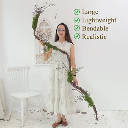 1Pcs 78.9inch Large Bendable Artificial Tree Branches Moss Sturdy Hanging Plants Leaves Grape Vines Thick Tree Trunk Twigs Greenery Stems Cherry Blossom Garland for Halloween Outdoor Forest Decor