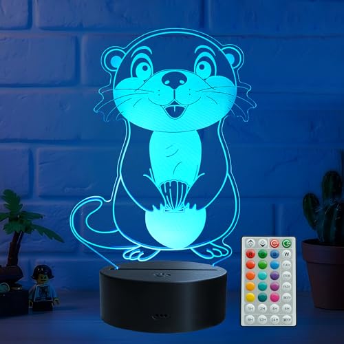 Otter Night Light, Otter Gifts, 16 Colors Changing with Remote Control, Timer, RGB Flash Mode, Dimmable Led Illusion Lamp, Kids Room Decor, Xmas Holiday Birthday Gifts - color: Color 1