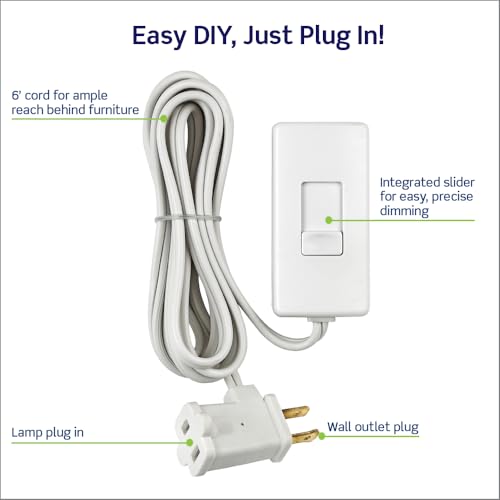 Leviton Table Top Plug in Lamp Dimmer for Dimmable LED, Halogen and Incandescent Bulbs, TBL03-10W, White - color: White, size: 1 Pack