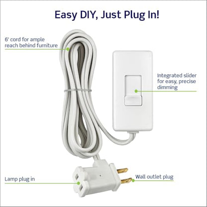 Leviton Table Top Plug in Lamp Dimmer for Dimmable LED, Halogen and Incandescent Bulbs, TBL03-10W, White - color: White, size: 1 Pack