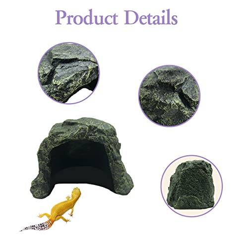 Tfwadmx Reptile Hideout, Tortoise Hide Cave, Turtle Hideout with Bendable Vines Leaves, Resin Rock Cave Habitat Hidden for Turtles Tortoise Bearded Dragons Lizards Geckos Snakes
