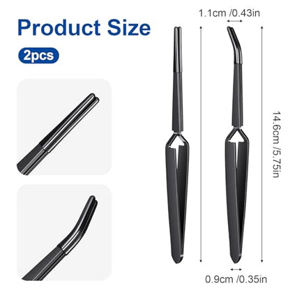 Reverse Tweezers for Crafting, 2 Pcs Rubber Tipped Tweezers Stainless Steel PVC Coated Bent and Straight Flat Tip Cross Locking Precision Tweezer Set for Crafts Jewelry Beads Coins Electronic (Black)
