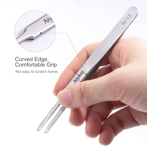 Precision Tweezer, Upgraded Professional Flat Tip Round, High-end Stainless Steel Tweezers for Craft, Electronics, Laboratory Work, Also Great Precision for Hair and Ingrown Hair Removal - style: Flat Tip Round (4.72in)