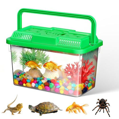 YARNOW Portable Mini Plastic Fish Tank Clear Terrarium for Betta Fish Turtles and Reptiles Stylish Handheld Aquarium with Design for Pet Care and Observation