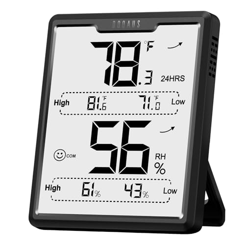 DOQAUS Digital Hygrometer Room Thermometer Indoor, Humidity Meter with Large LCD Display, Temperature Humidity Monitor with Max Min Records, Black - color: Black