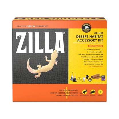 Zilla Desert Habitat Accessory Kit, Starter Kit for Reptiles, Easy Start for Desert-Dwelling Reptiles, Includes Lighting, Bedding and Food, Ideal for Size 10G Terrariums - size: Desert Accessory Kit, style: Desert Habitat