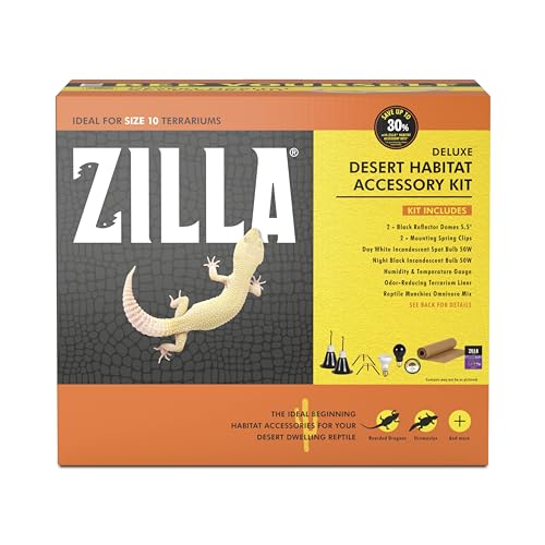 Zilla Desert Habitat Accessory Kit, Starter Kit for Reptiles, Easy Start for Desert-Dwelling Reptiles, Includes Lighting, Bedding and Food, Ideal for Size 10G Terrariums - size: Desert Accessory Kit, style: Desert Habitat