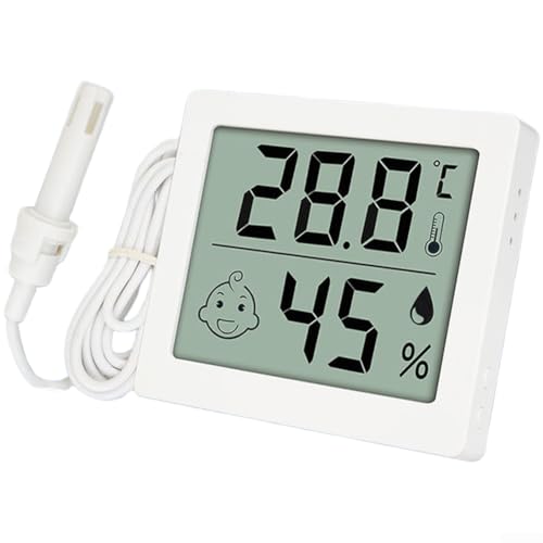 Digital Thermometer Hygrometer Reptile Terrarium with External Probe, LCD Display Temp Humidity Sensor Monitor Pet Tank Vivarium, White(B) - size: B