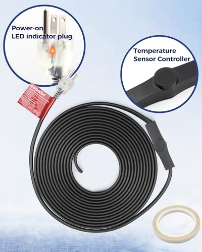 24FT Heat Tape for Water Pipes Electric Heat Tape for Water Pipe Freeze Protection, Heat Cable for Water Pipes Self-Regulating Heating Cable for Metal and Plastic Pipes, 8W/FT, 120V - style: 24ft