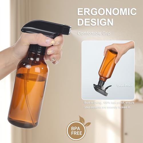 Uineko Spray Bottles 2-Pack, 10 Oz, Mist & Stream, Heavy Duty Spraying Empty Water Sprayer Bottle, BPA Free Plastic Refillable Containers for Cleaning Solutions, Plants, Hair, Essential Oils (Amber) - style: Amber
