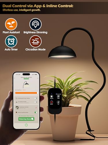 GLOWRIUM Smart Grow Lights for Indoor Plants,10W Full Spectrum LED Plant Light with 3/9/12 Timer,10 Dimmable Levels,Height Adjustable Grow Light with Base (Black) - color: Black