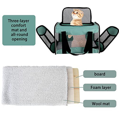 Cat Dog Carriers Soft-Sided Pet Carrier Large Cats for Medium Big Cat Small Dog Puppy up to 16lbs TSA Airline Approved Animal Collapsible Cat Carrier Carriers Travel Carrier Cat Bag (17x11x11) - color: green, size: 17.0"L x 11.0"W x 11.0"H