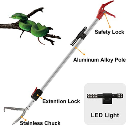 Snake Catcher Tongs Grabber Rattle Heavy Duty with 43 inch to 59 inch Telescopic Pole