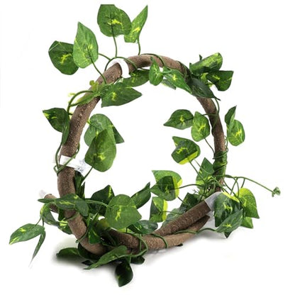 Haofy Reptile Vines for Climbing, 1m Bendable Jungle Vine with Suction Cups, Lifelike Decor for Lizards Tree Frogs Geckos in Terrariums (Rattan + Green Radish Leaves) - size: Rattan + green radish leaves