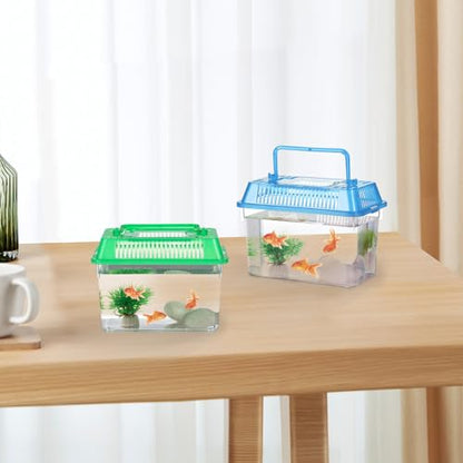 NUOBESTY 4pcs Portable Transparent Fish Tanks Mini Plastic Aquarium Box with Handle for Reptile Hamsters Tortoises Small Fish Carrier